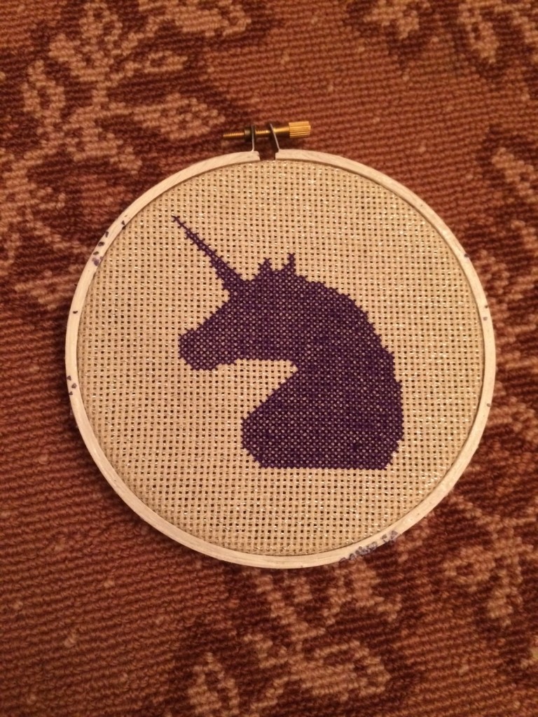 purple unicorn cross stitch