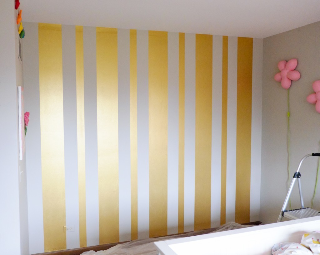 gold striped feature wall