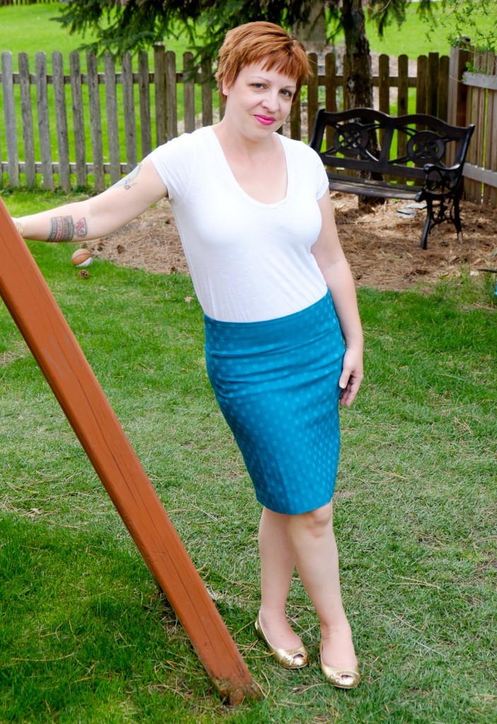 Christiana Textured Polka Dot Pencil Skirt