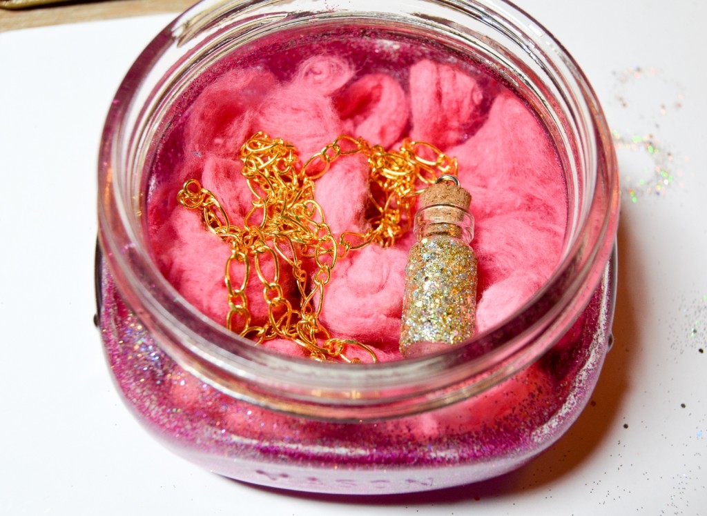 glittered mason jar and fairy dust necklace