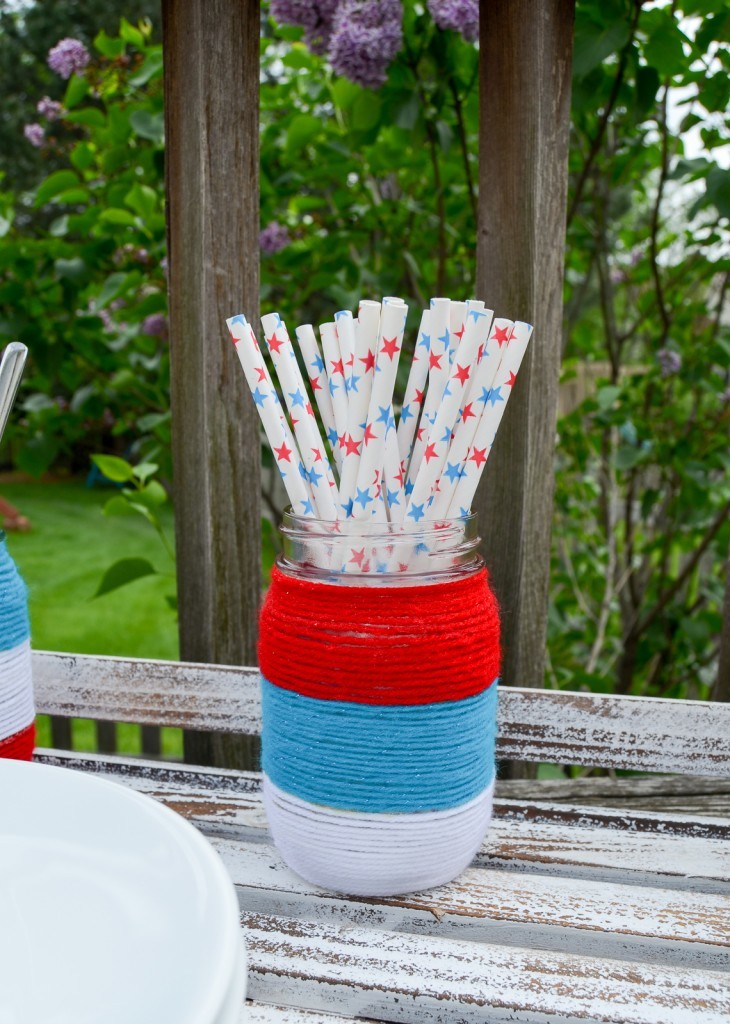 Patriotic Yarn Wrapped Mason Jars