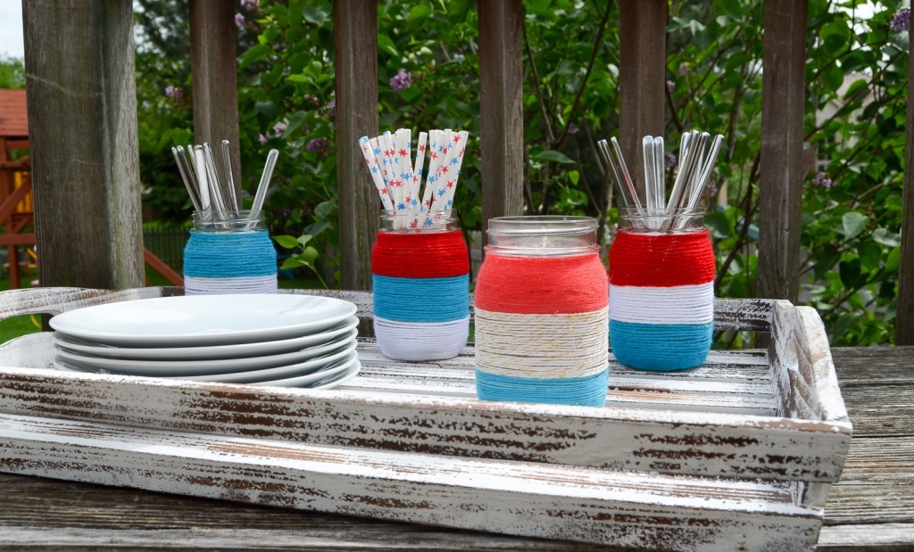 Patriotic Yarn Wrapped Mason Jars