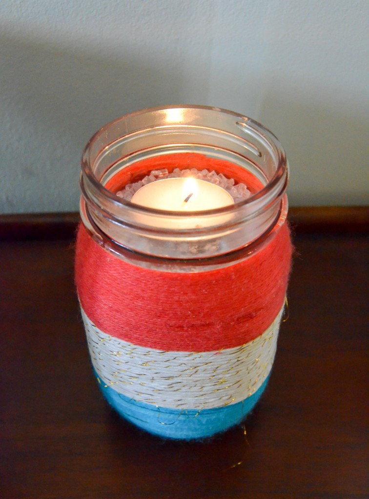 Patriotic Yarn Wrapped Mason Jar