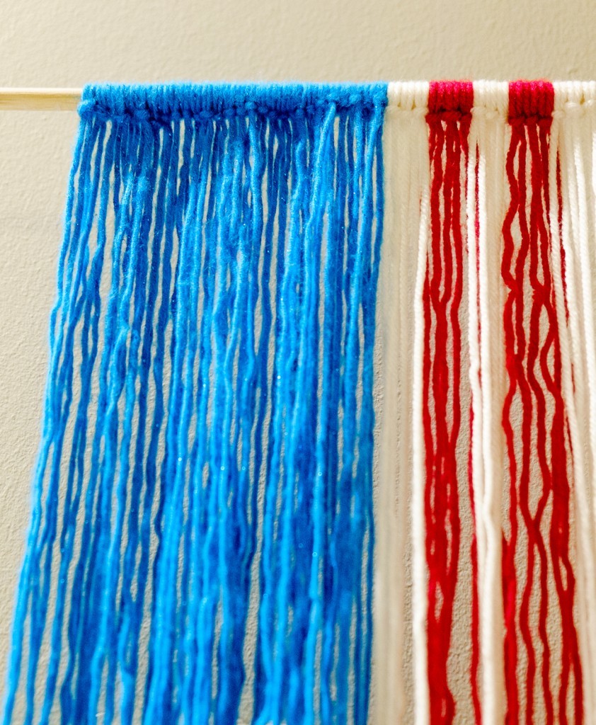 Red, White, and Blue Yarn Hanging