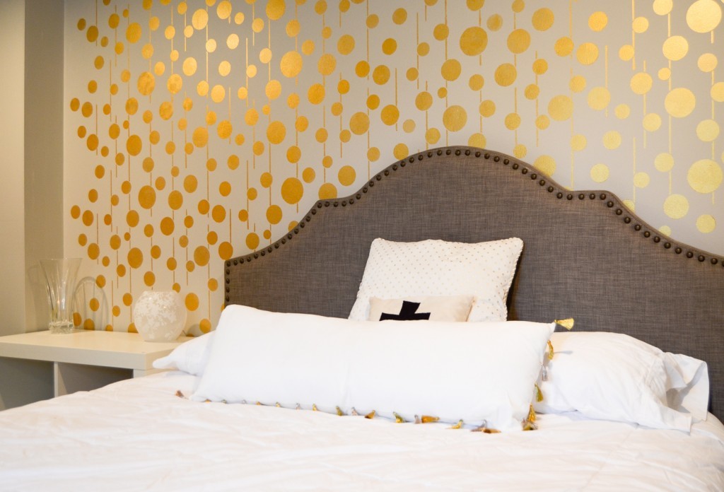 Golden Stenciled Bedroom Wall
