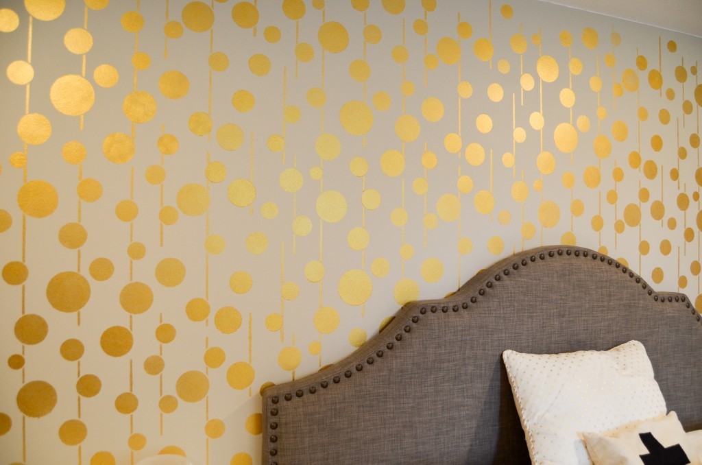 Golden Stenciled Bedroom Wall