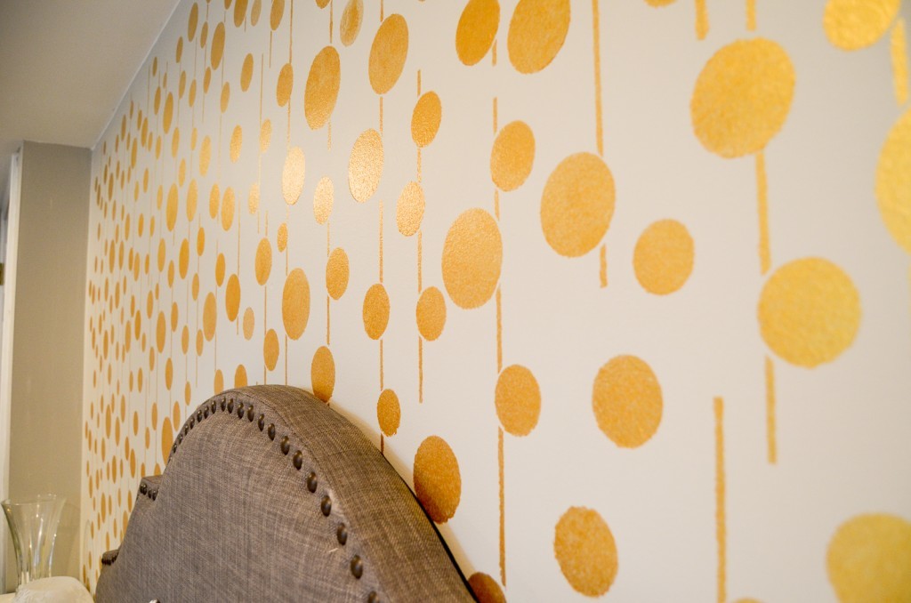 Golden Stenciled Bedroom Wall