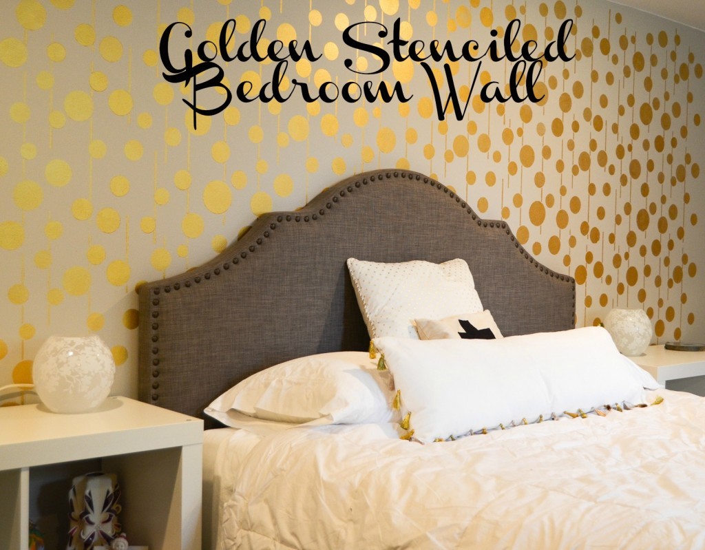 Golden Stenciled Bedroom Wall