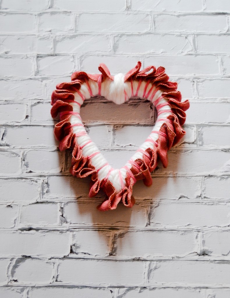 Yarn and Burlap Heart Wreath