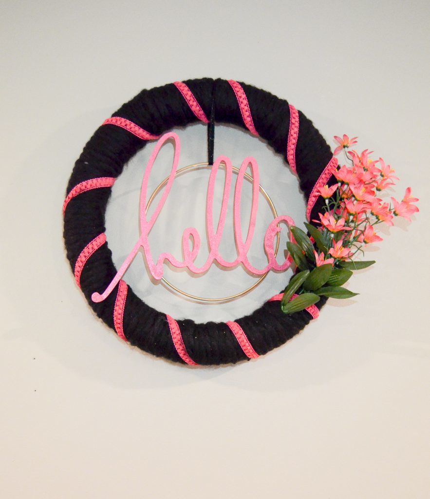 Pink and Black Hello Wreath