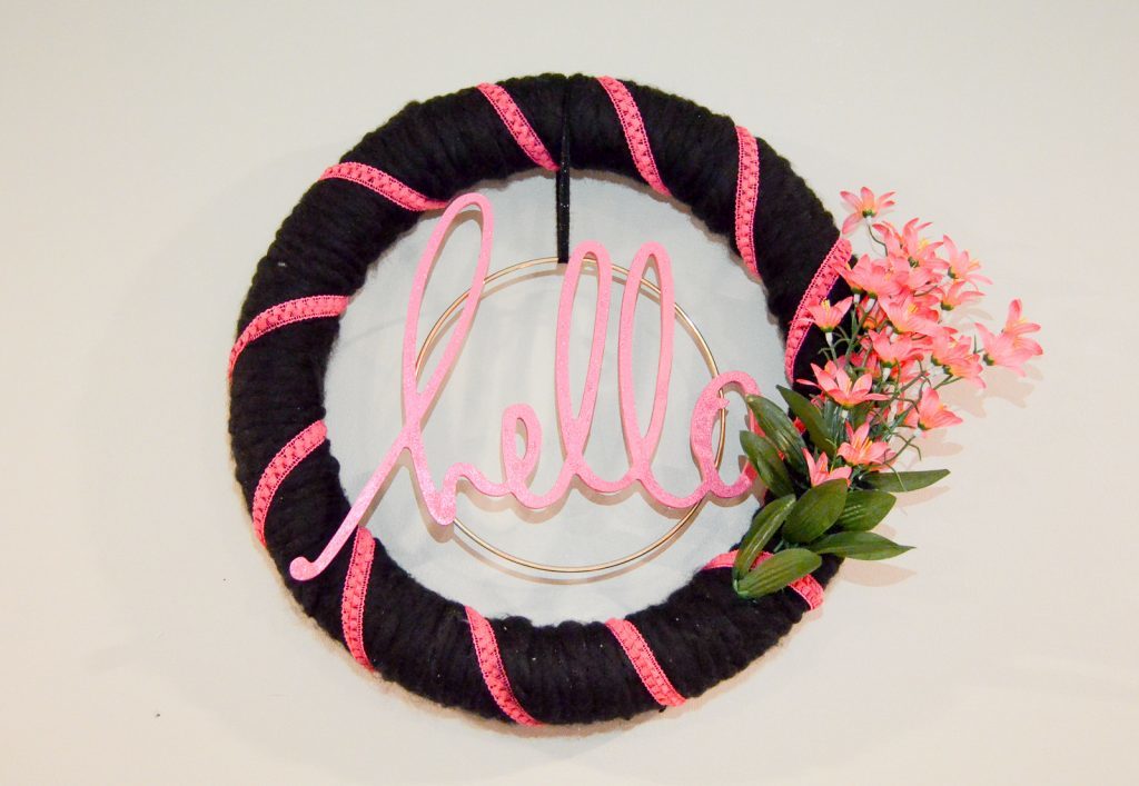 Pink and Black Hello Wreath