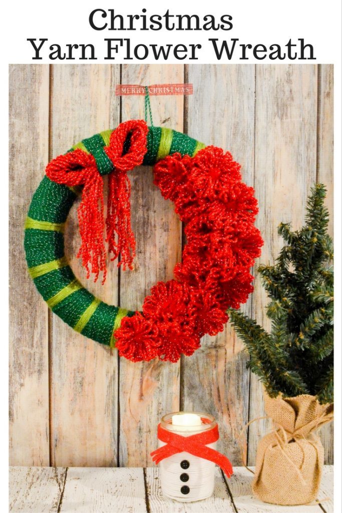 Christmas Yarn Flower Wreath