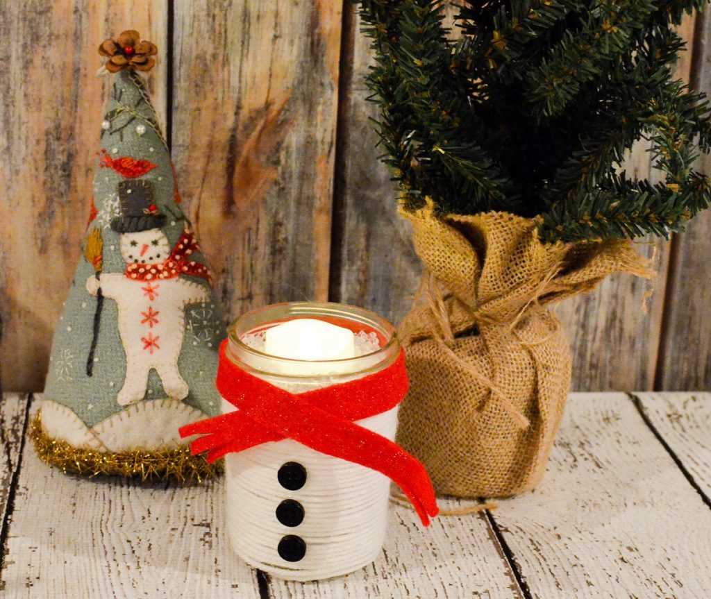 Yarn Wrapped Snowman Mason Jar