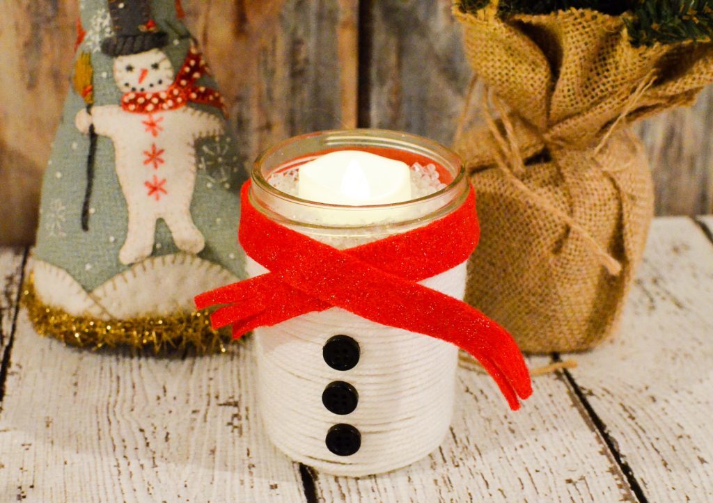 Yarn Wrapped Snowman Mason Jar