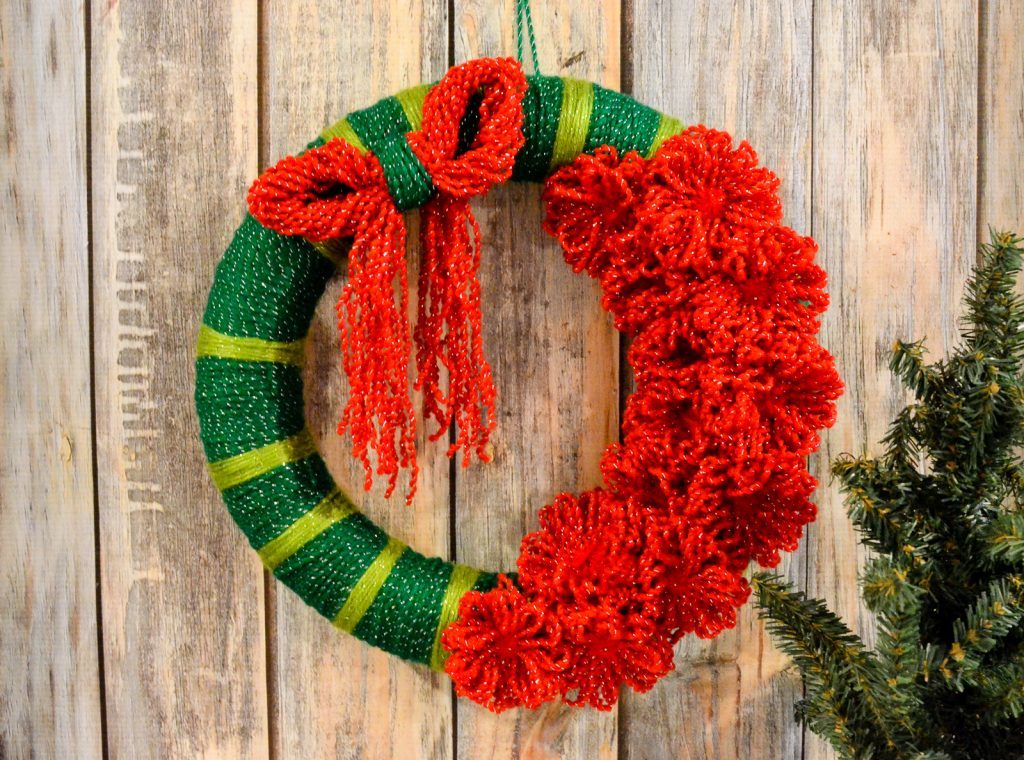 Christmas Yarn Flower Wreath