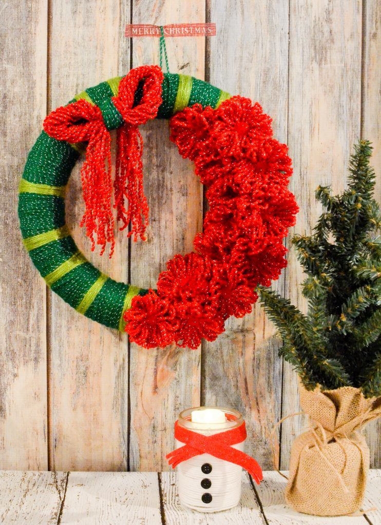 Christmas Yarn Flower Wreath