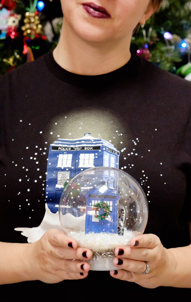 Christmas TARDIS Weeping Angel Snow Globe