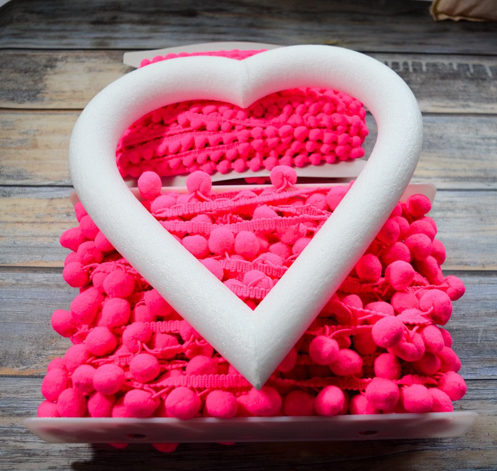 Pom Pom Wrapped Heart Wreath