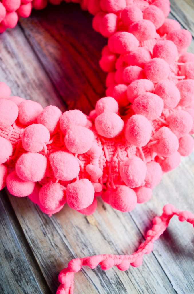 Pom Pom Wrapped Heart Wreath