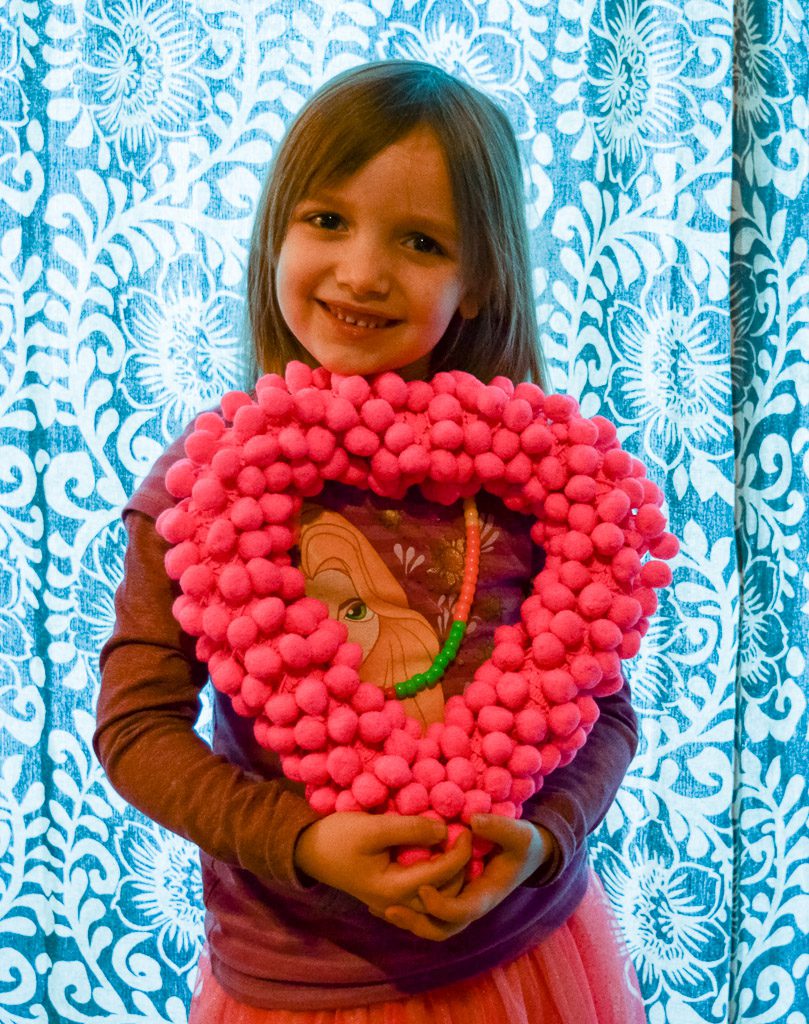 Pom Pom Wrapped Heart Wreath