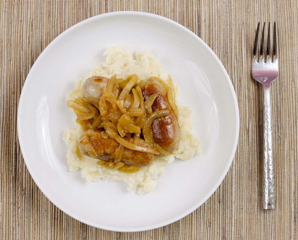 Bangers and Mash with Onion Cider Gravy