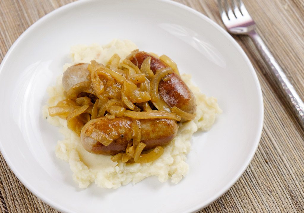 Bangers and Mash with Onion Cider Gravy