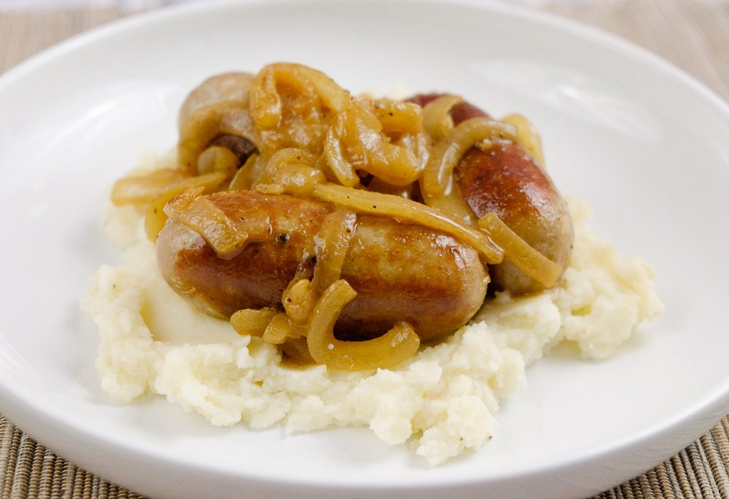 Bangers and Mash with Onion Cider Gravy