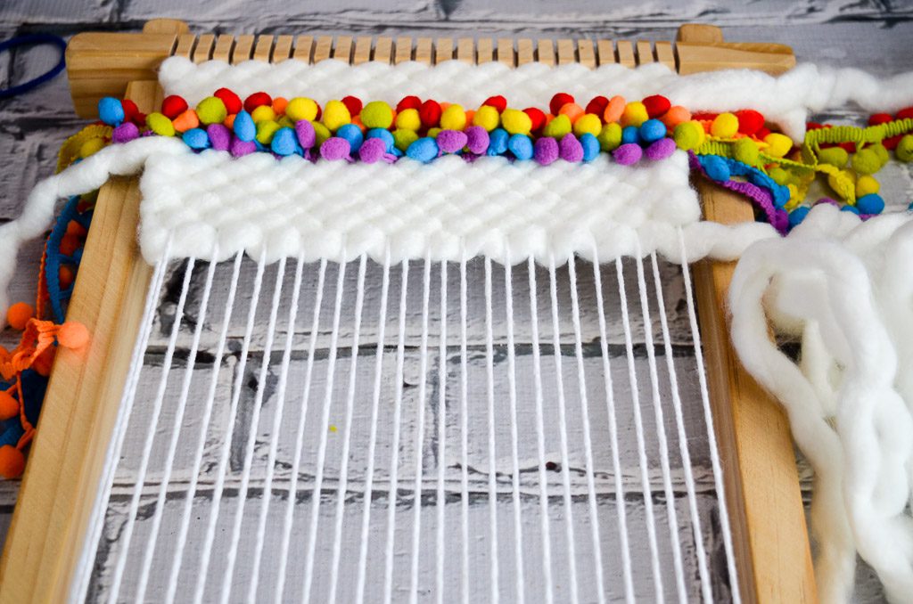 Rainbow Pom Pom Yarn Weaving