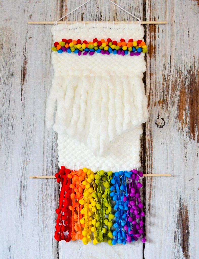 Rainbow Pom Pom Yarn Weaving