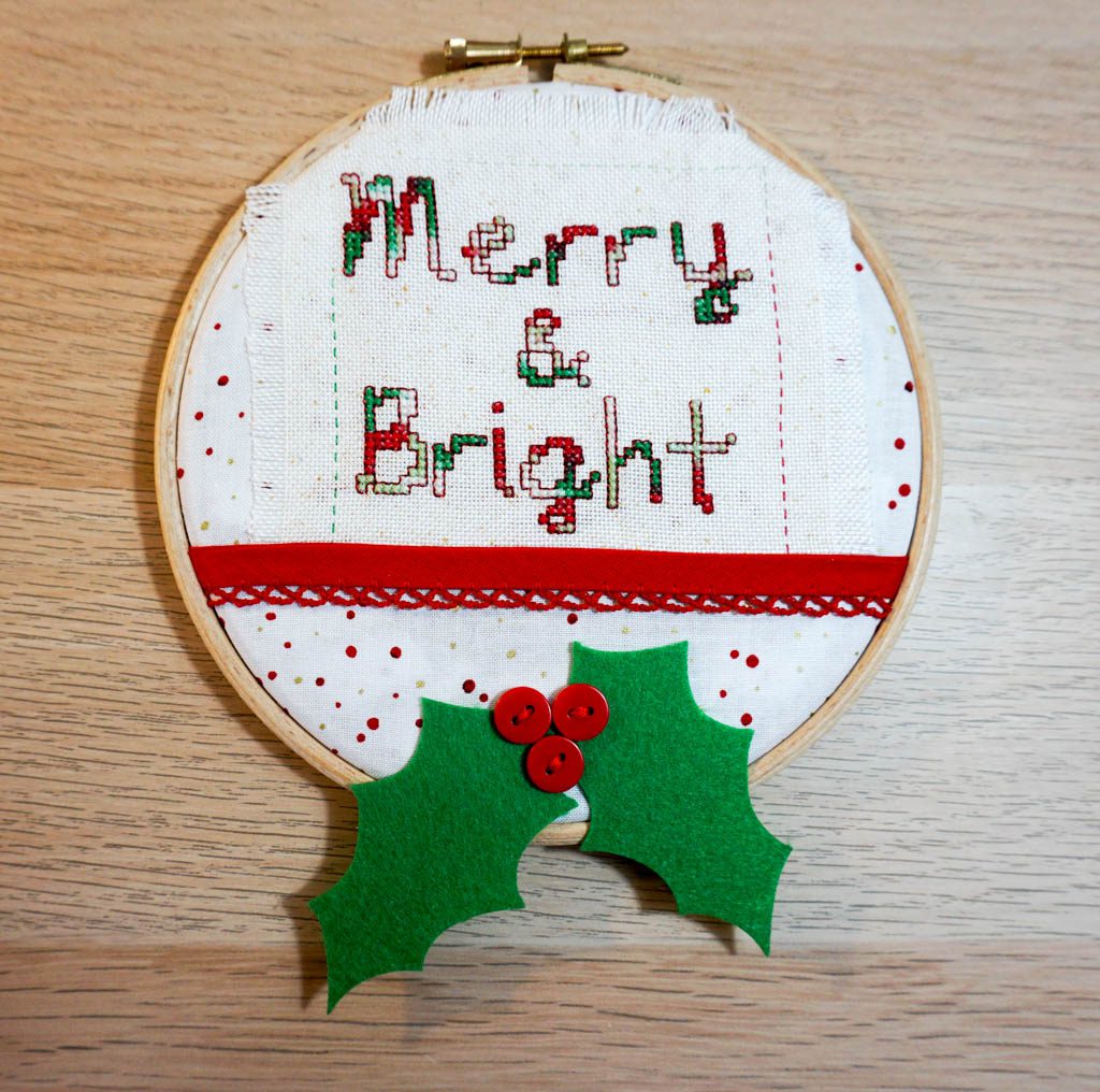 Merry & Bright Cross Stitch Hoop