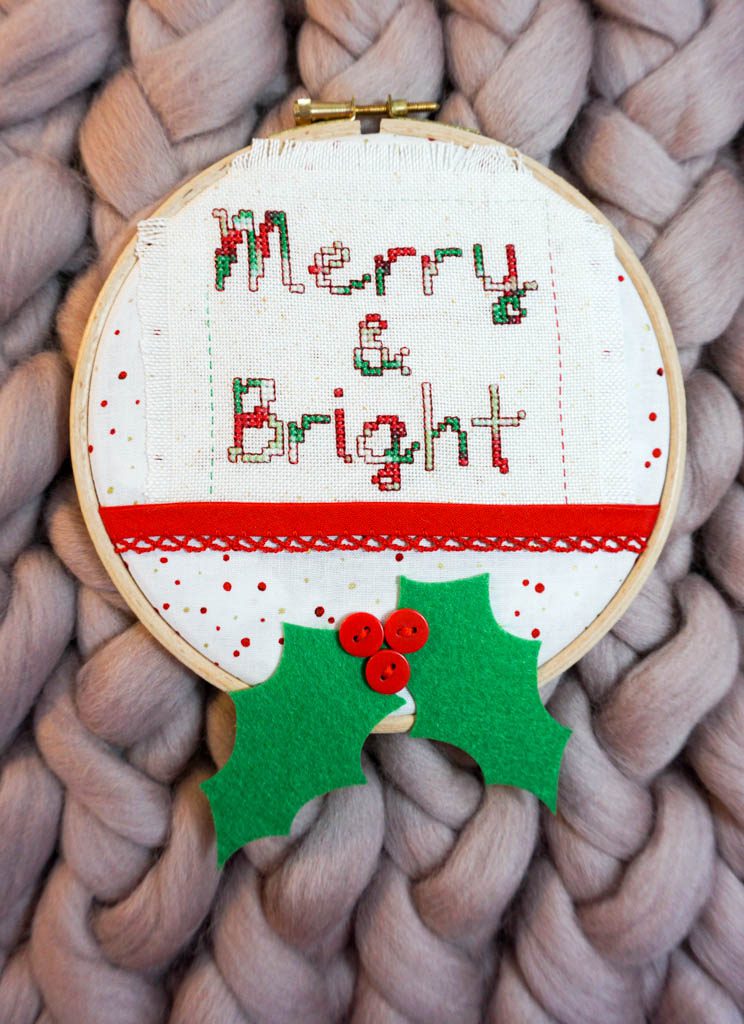 Merry & Bright Cross Stitch Hoop