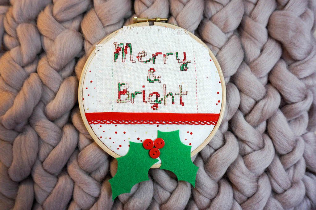 Merry & Bright Cross Stitch Hoop