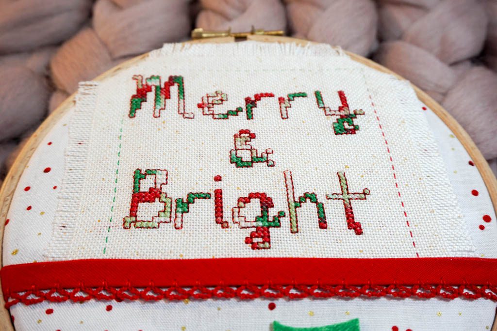 Merry & Bright Cross Stitch Hoop