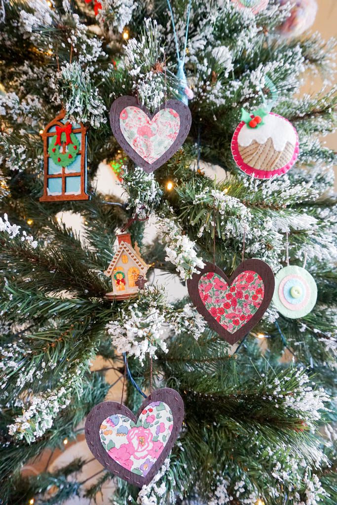 Faux Leather and Fabric Heart Ornaments