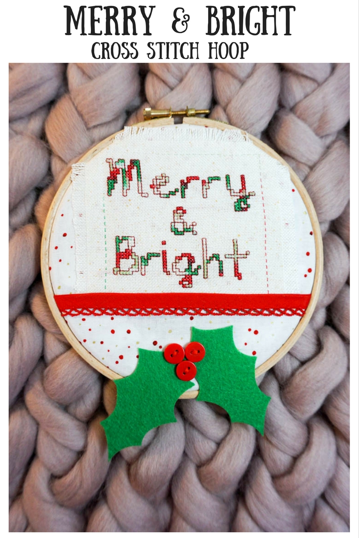 Merry and Bright Cross Stitch Hoop