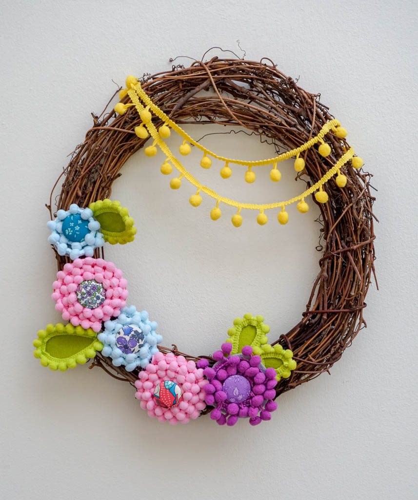 Pom Pom Trim Flower Wreath