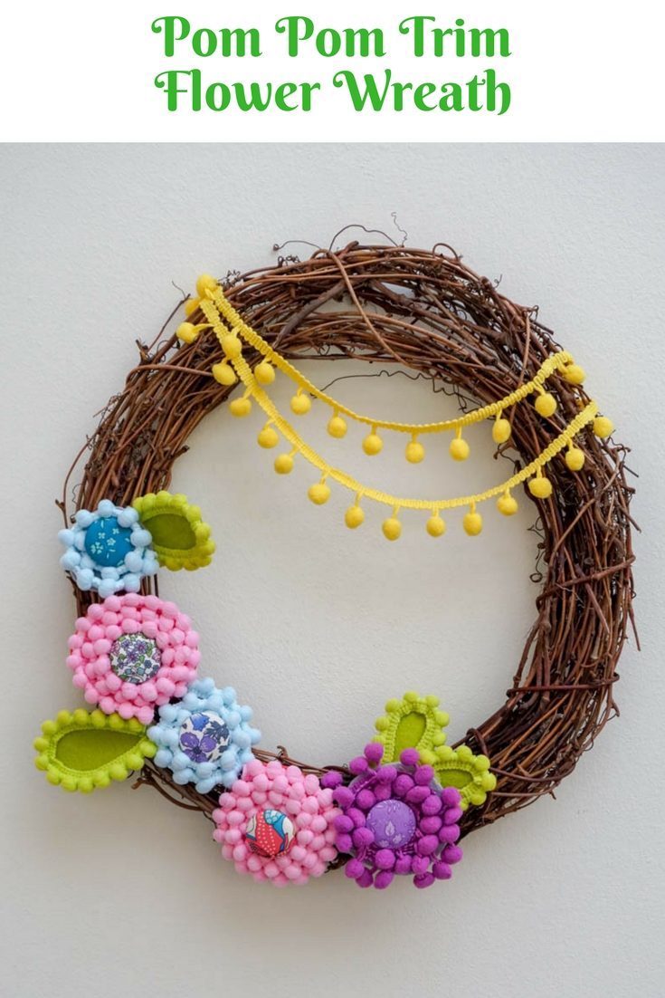 Pom Pom Trim Flower Wreath