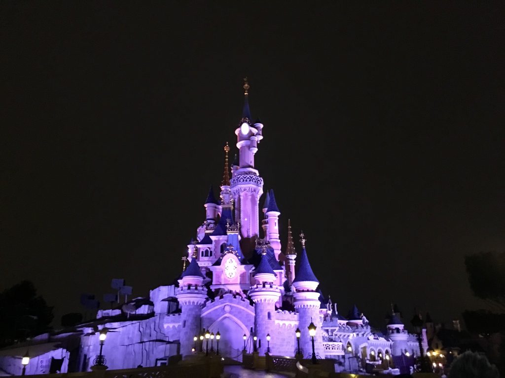 Paris, France, 18 February 2012 - Disneyland Paris Castle Illuminated At  Night. Disneyland Paris Is A Holiday And Recreation Resort In Paris. It Is  The Most Visited Themed Attraction Of Europe. Stock