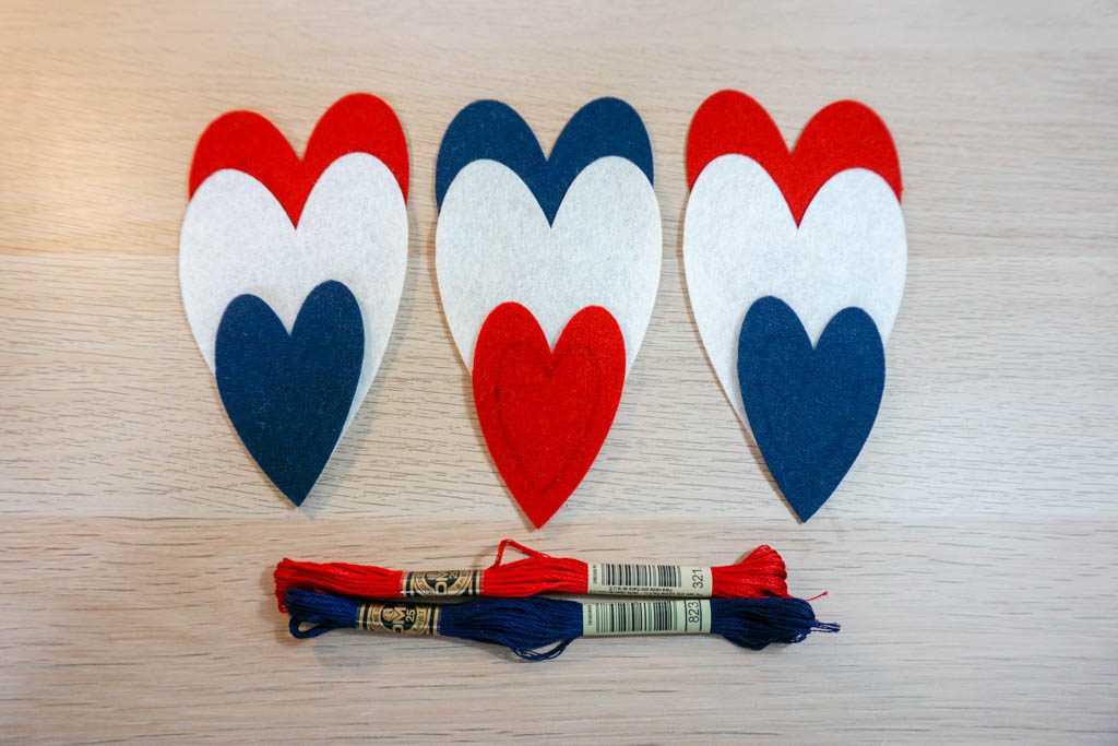 Patriotic Felt Heart Ornaments