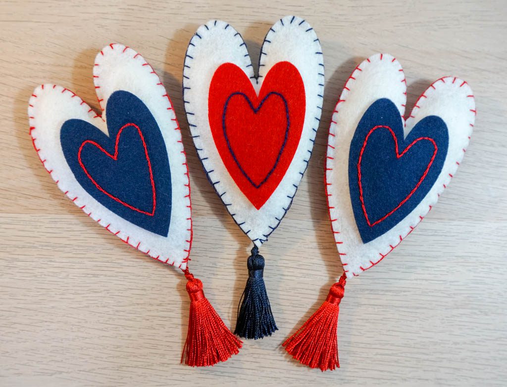 Patriotic Felt Heart Ornaments