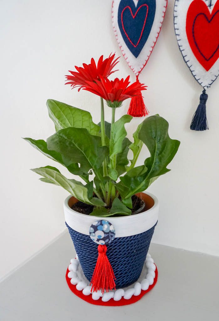 Red, White, and Blue Decorative Garden Pot