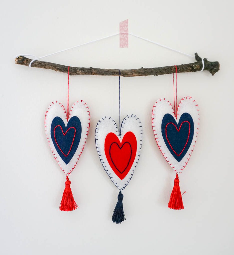 Patriotic Felt Heart Ornaments