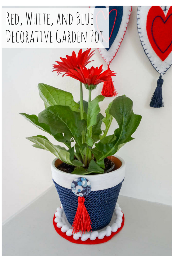 Red, White, and Blue Decorative Garden Pot
