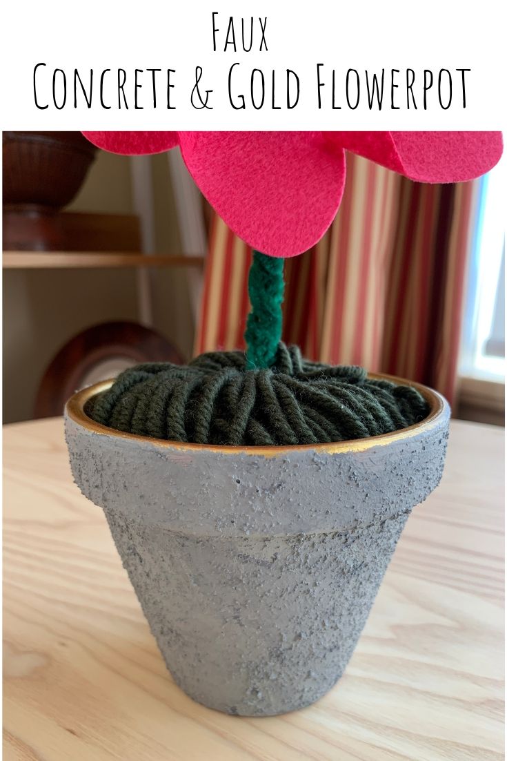 Faux Concrete and Gold Painted Pot