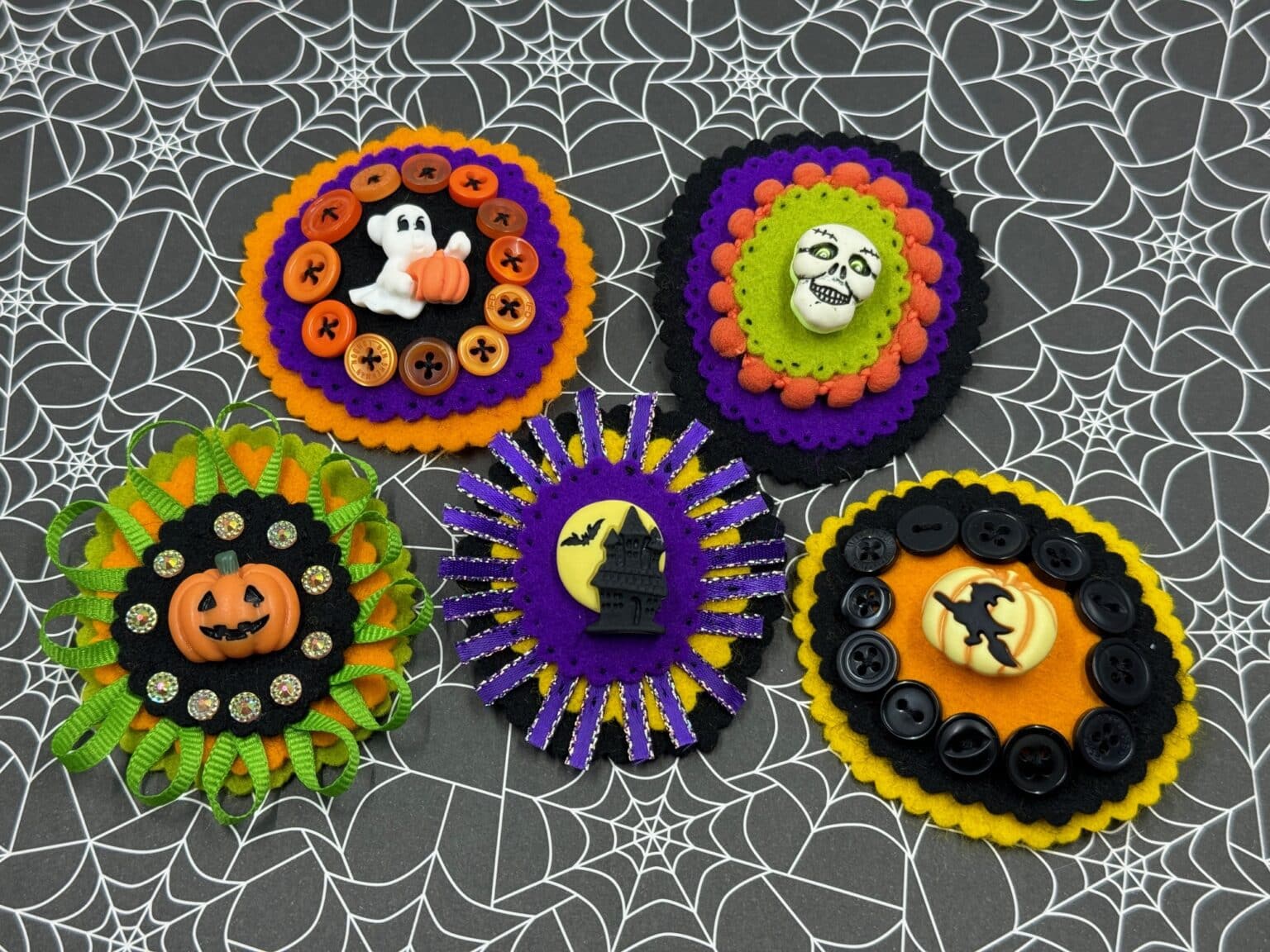 Button and Felt Halloween Brooches