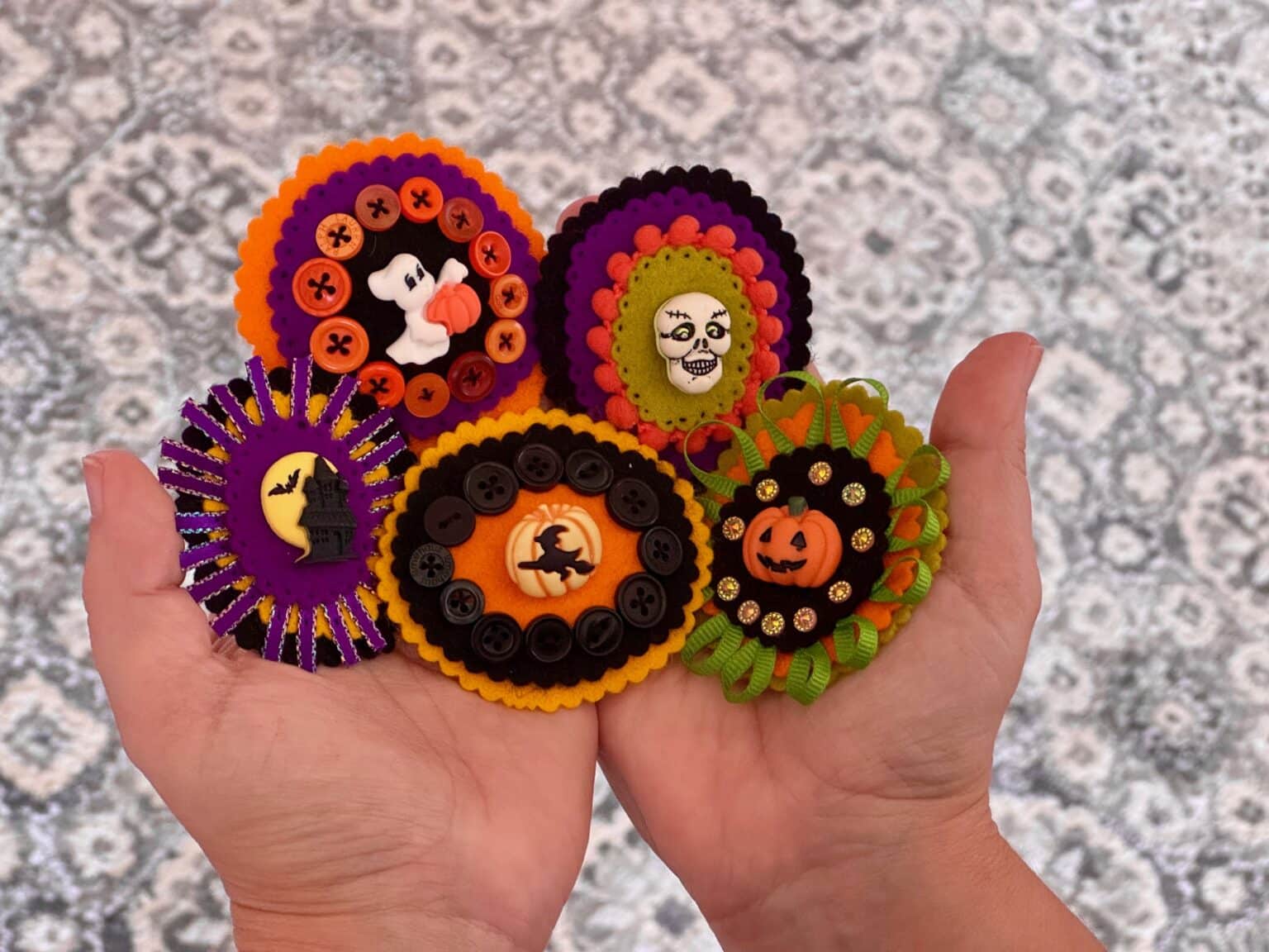 Button and Felt Halloween Brooches